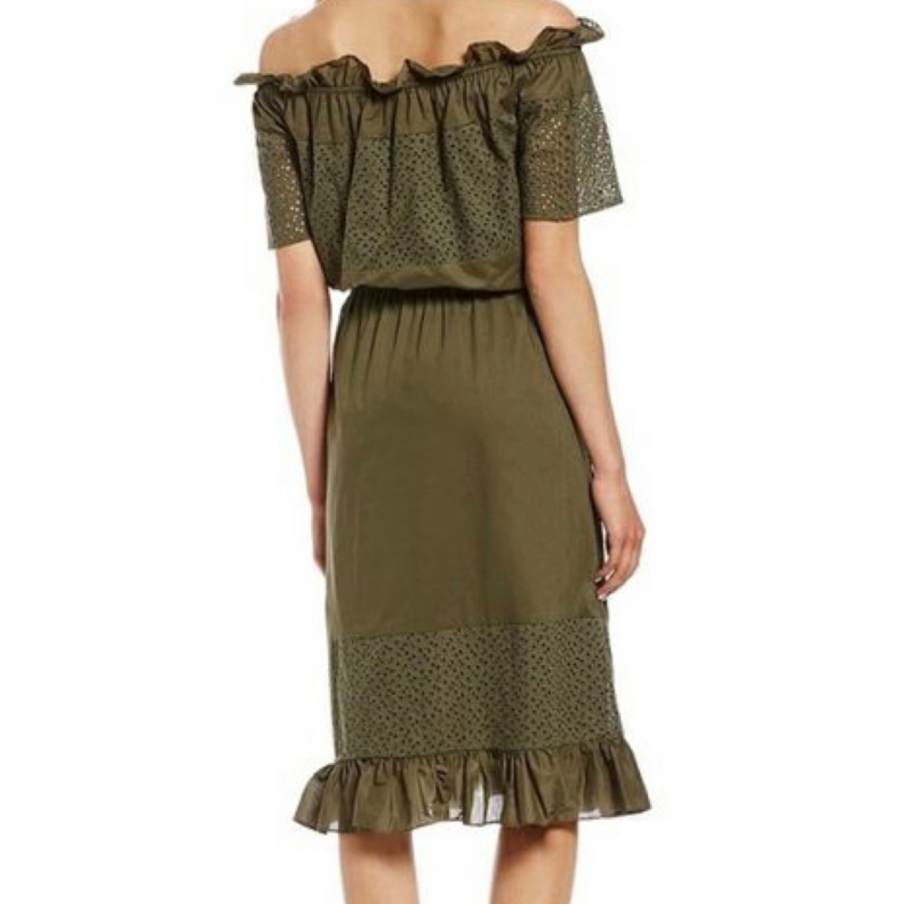 NWT Cremieux Off The Shoulder Olive Midi Dress Boho Style Sz Small
